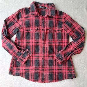 indie sleaze woodsy plaid checkered flannel shirt